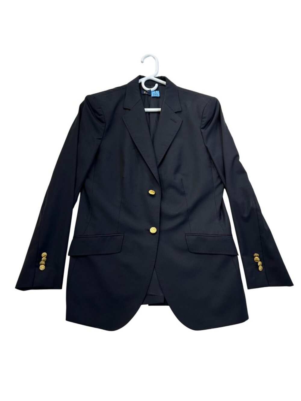 Brooks Brothers Loro Piana Fabric Womens Blazer Sz 12 Navy Blue Gold Buttons SEE